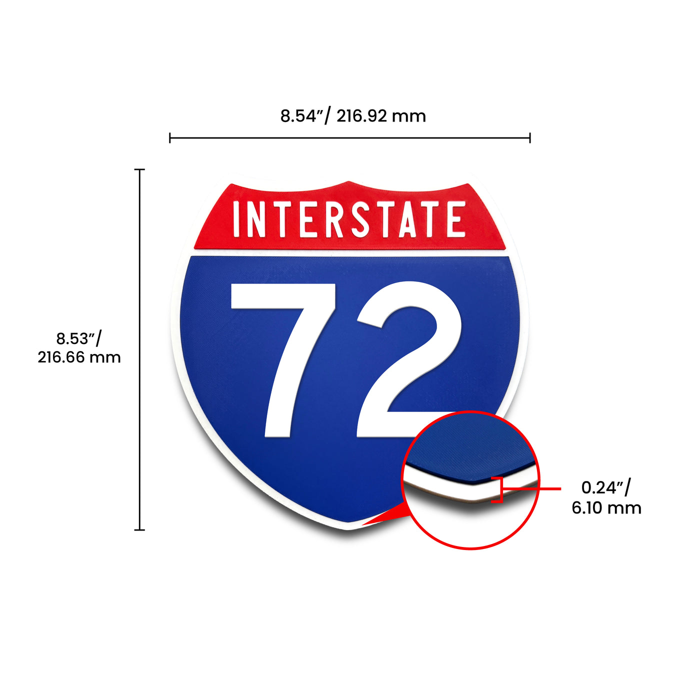Interstate 72 Number Only road sign replica dimension view