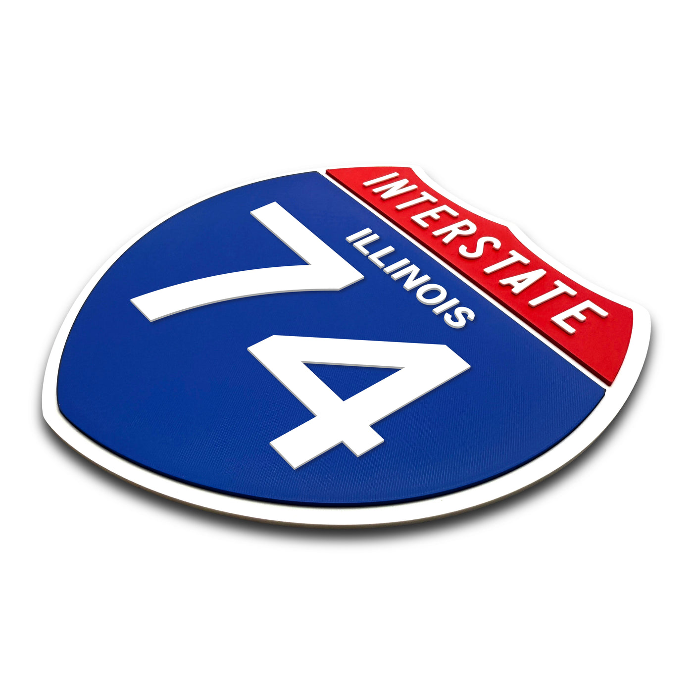 Interstate 74 Illinois road sign replica three-quarter view