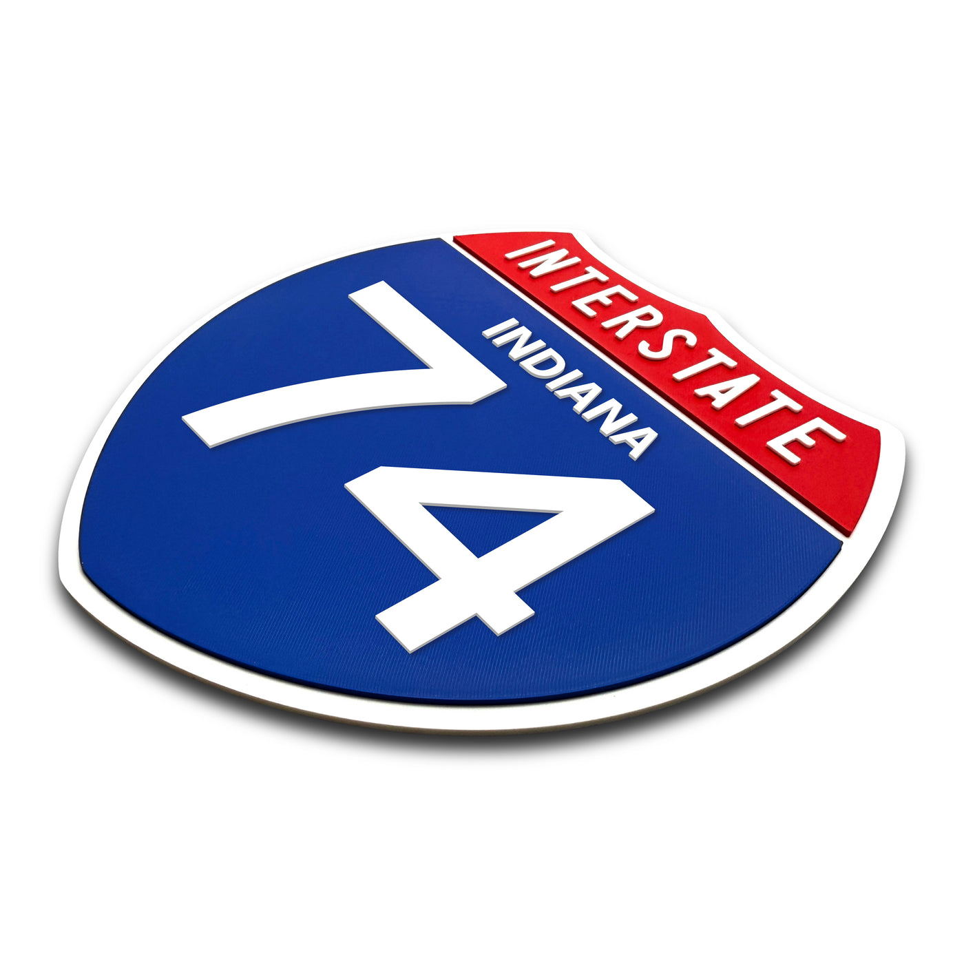 Interstate 74 Indiana road sign replica three-quarter view