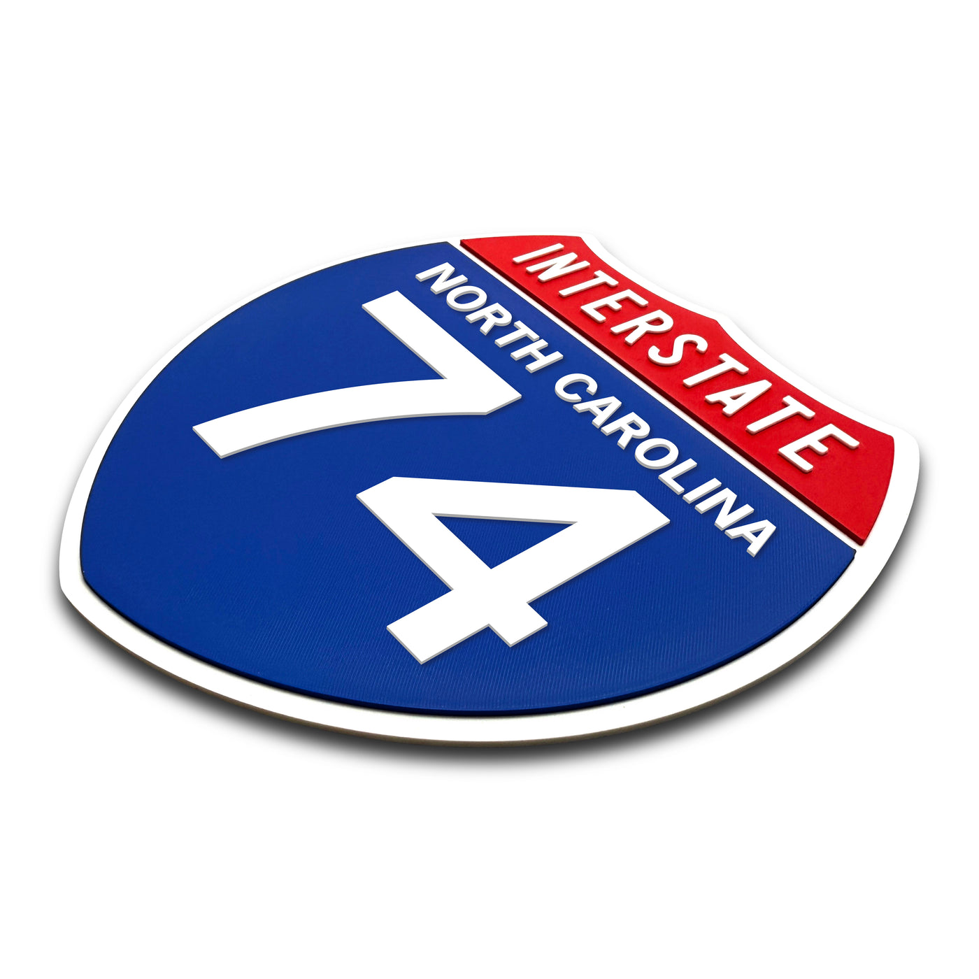 Interstate 74 North Carolina road sign replica three-quarter view