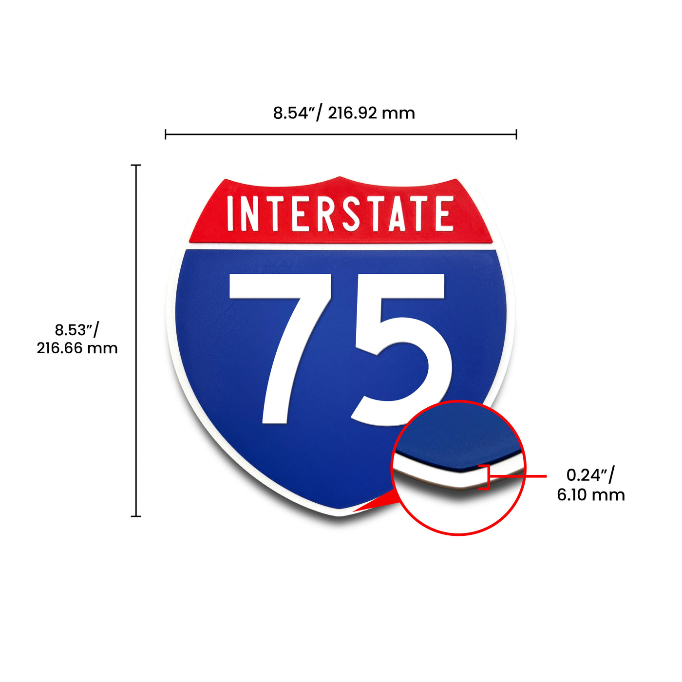 Interstate 75 Number Only road sign replica dimension view