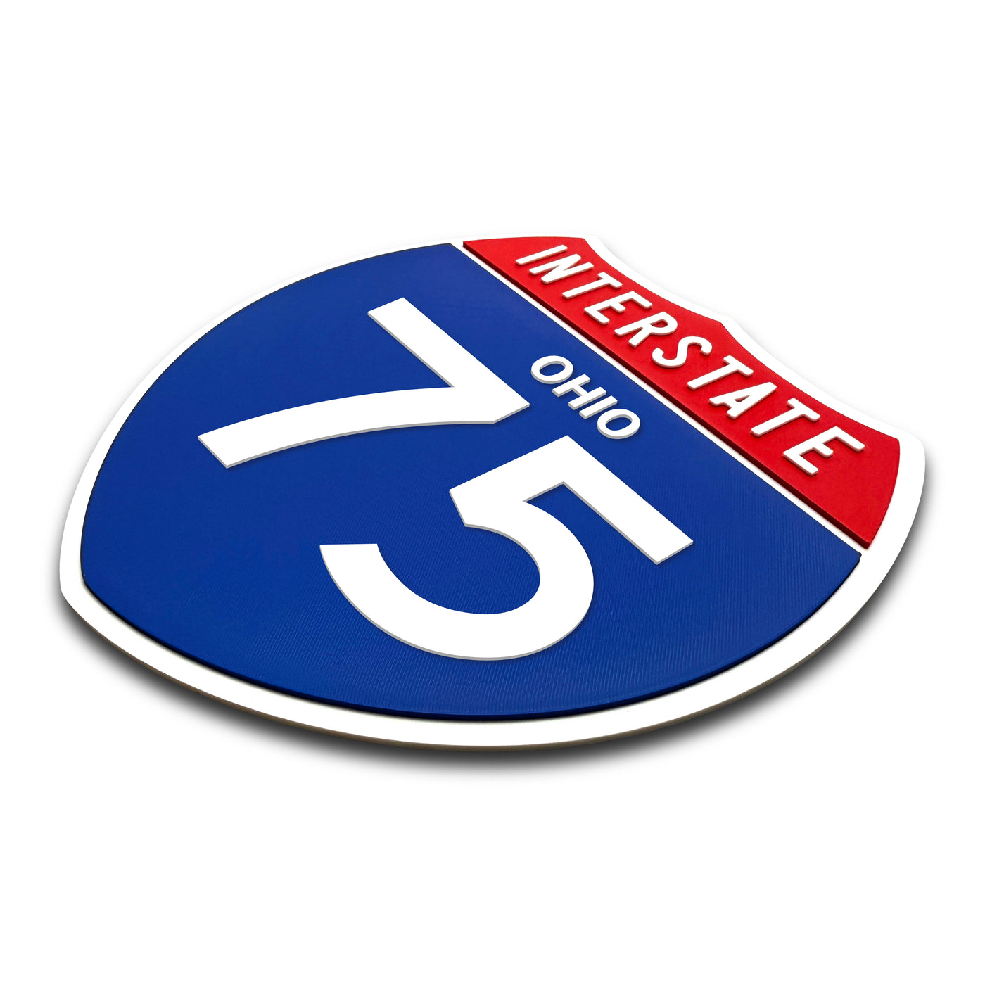 Interstate 75 Ohio road sign replica three-quarter view