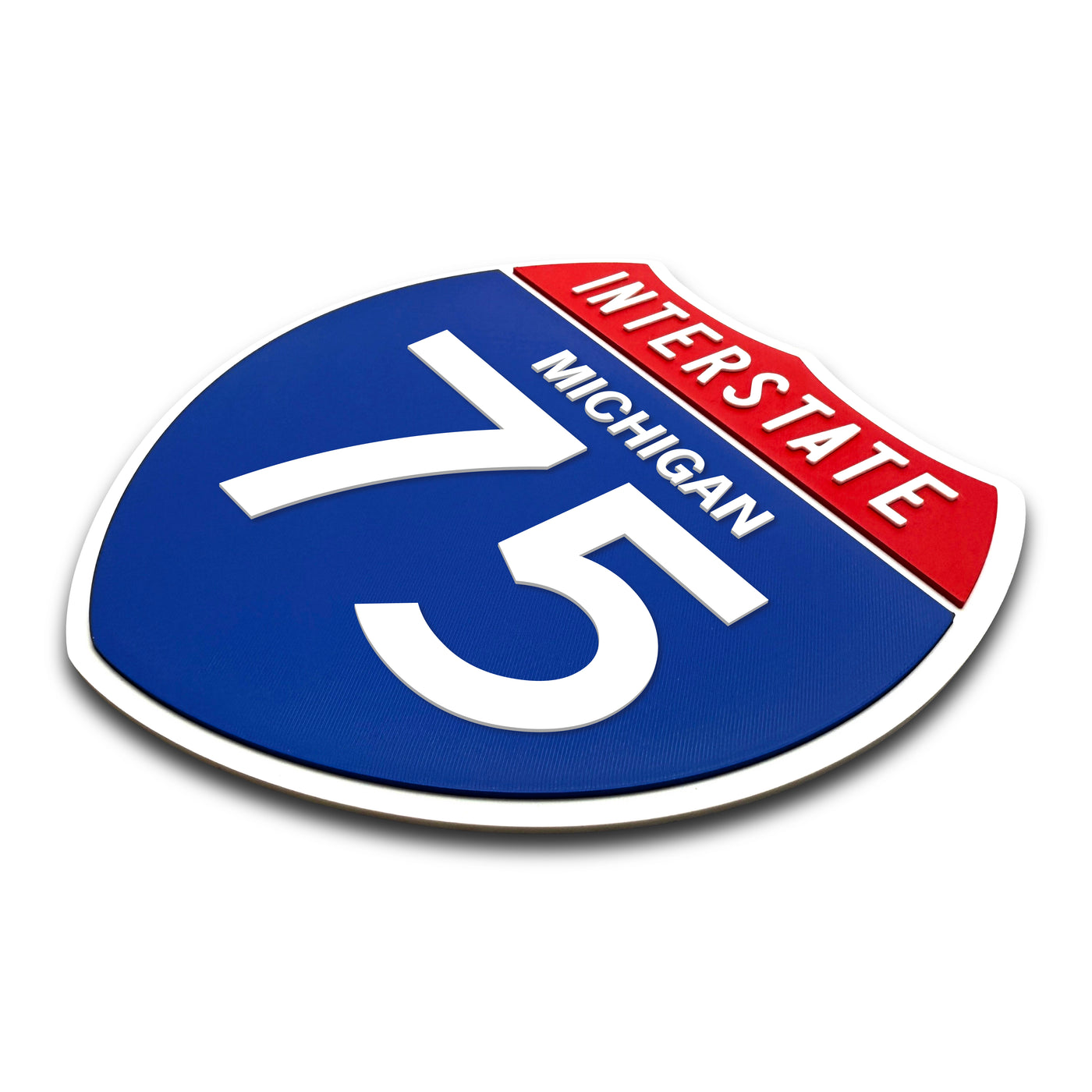 Interstate 75 Michigan road sign replica three-quarter view