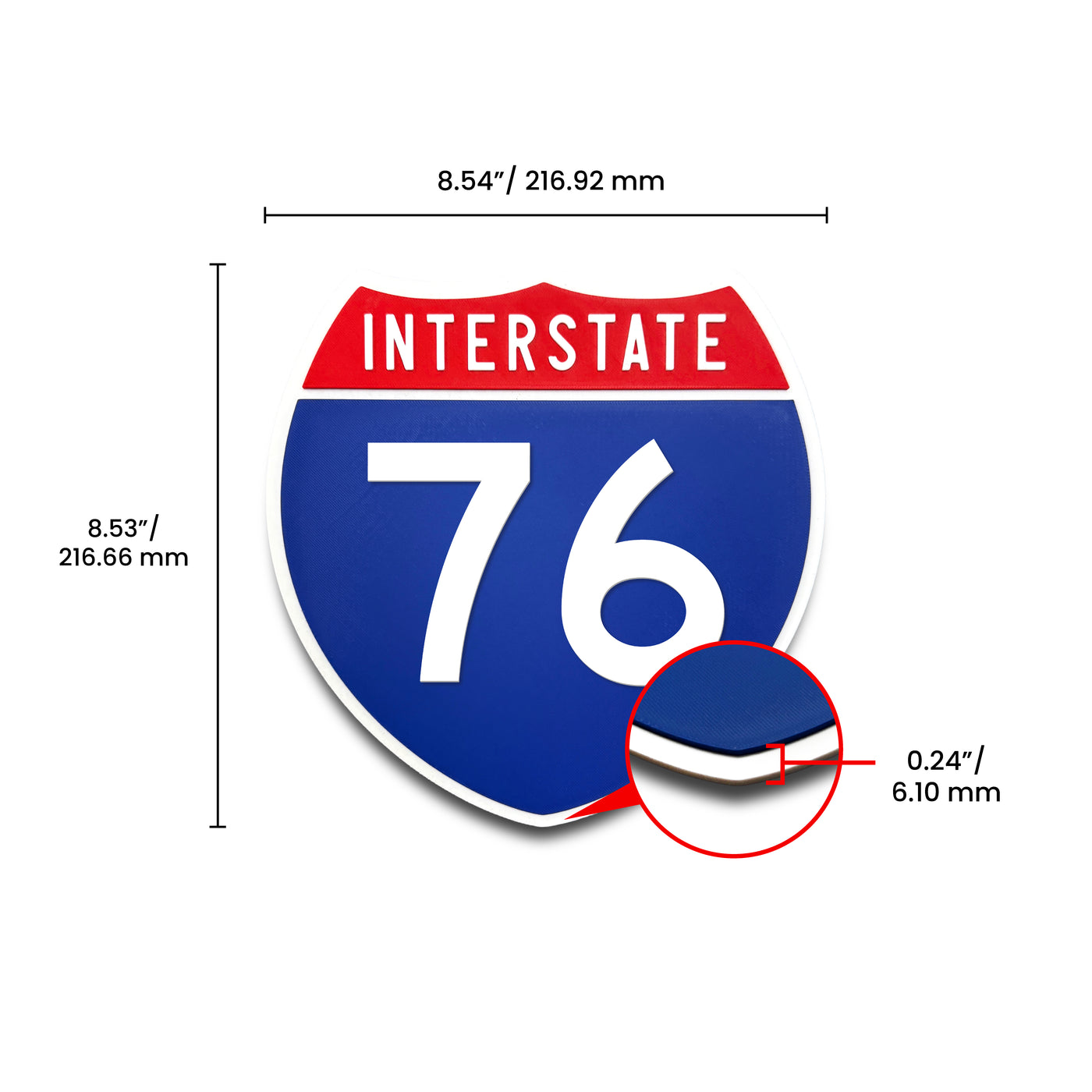 Interstate 76 Number Only road sign replica dimension view
