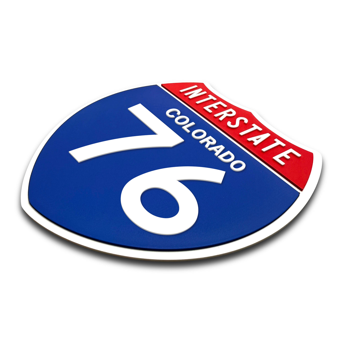 Interstate 76 Colorado road sign replica three-quarter view