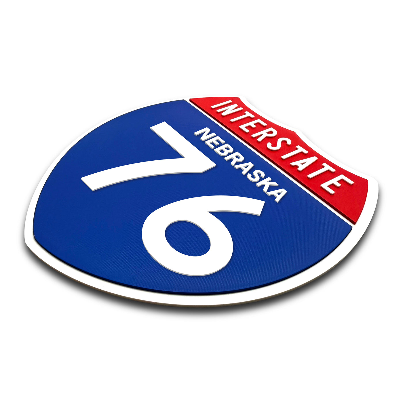 Interstate 76 Nebraska road sign replica three-quarter view
