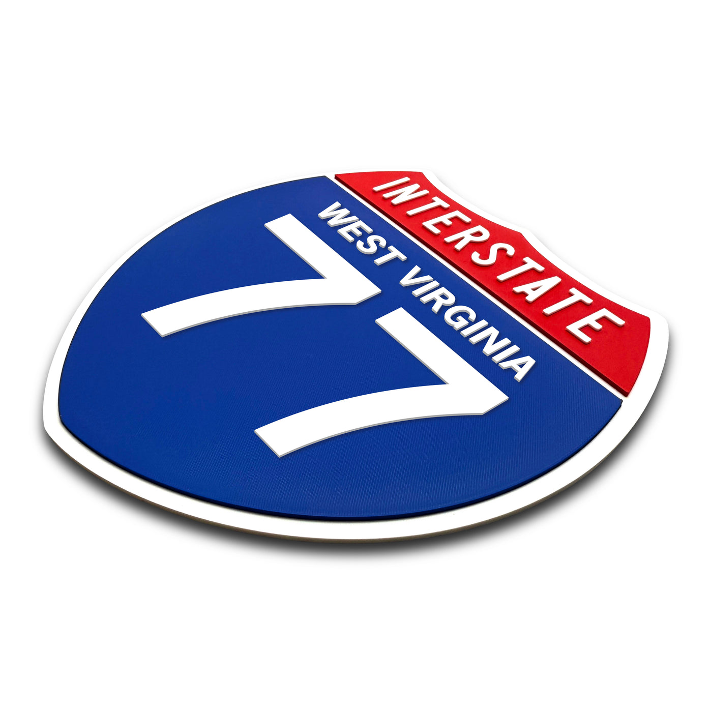 Interstate 77 West Virginia road sign replica three-quarter view