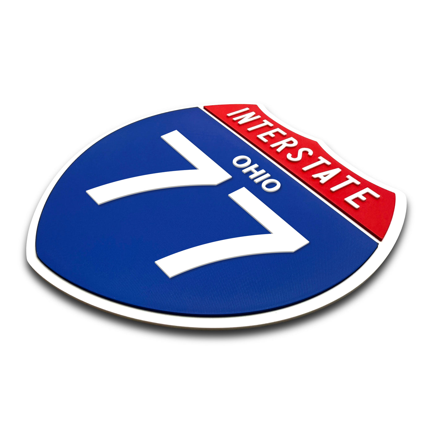 Interstate 77 Ohio road sign replica three-quarter view
