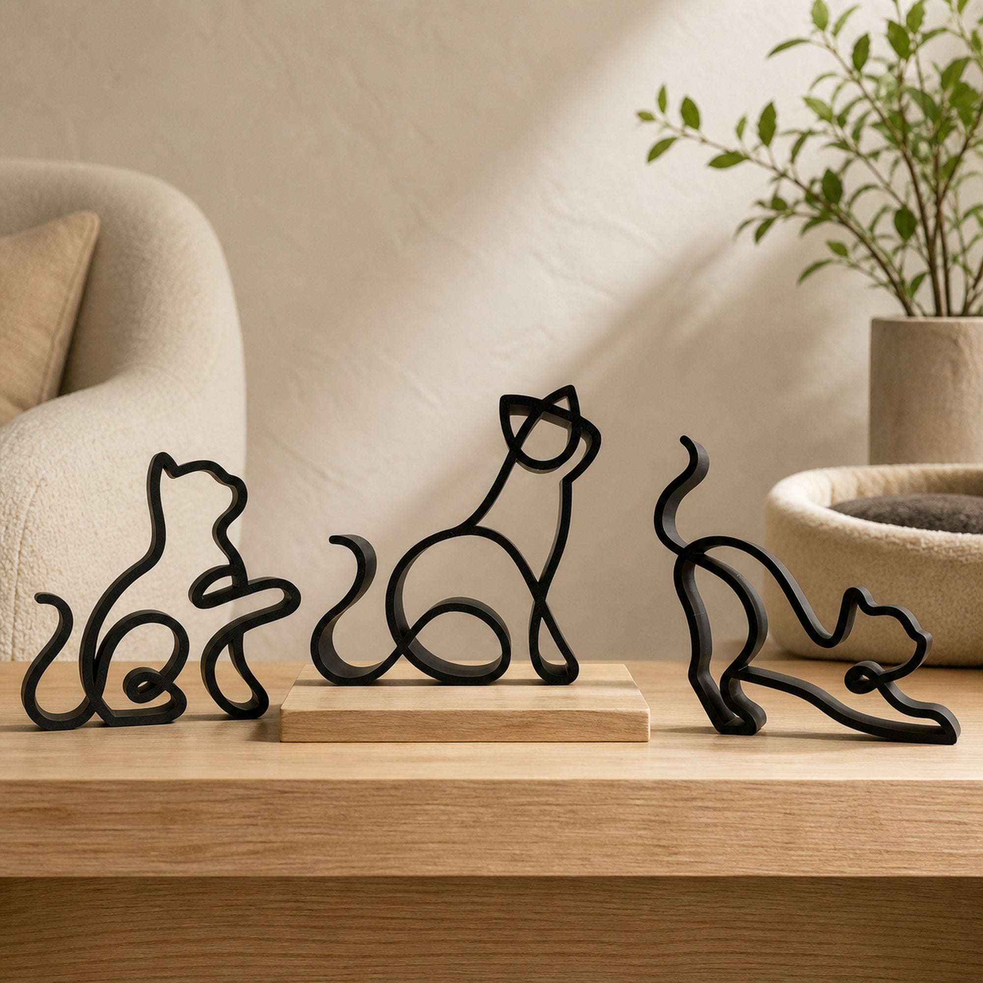 Cat Silhouettes Line Art Sculpture Collection