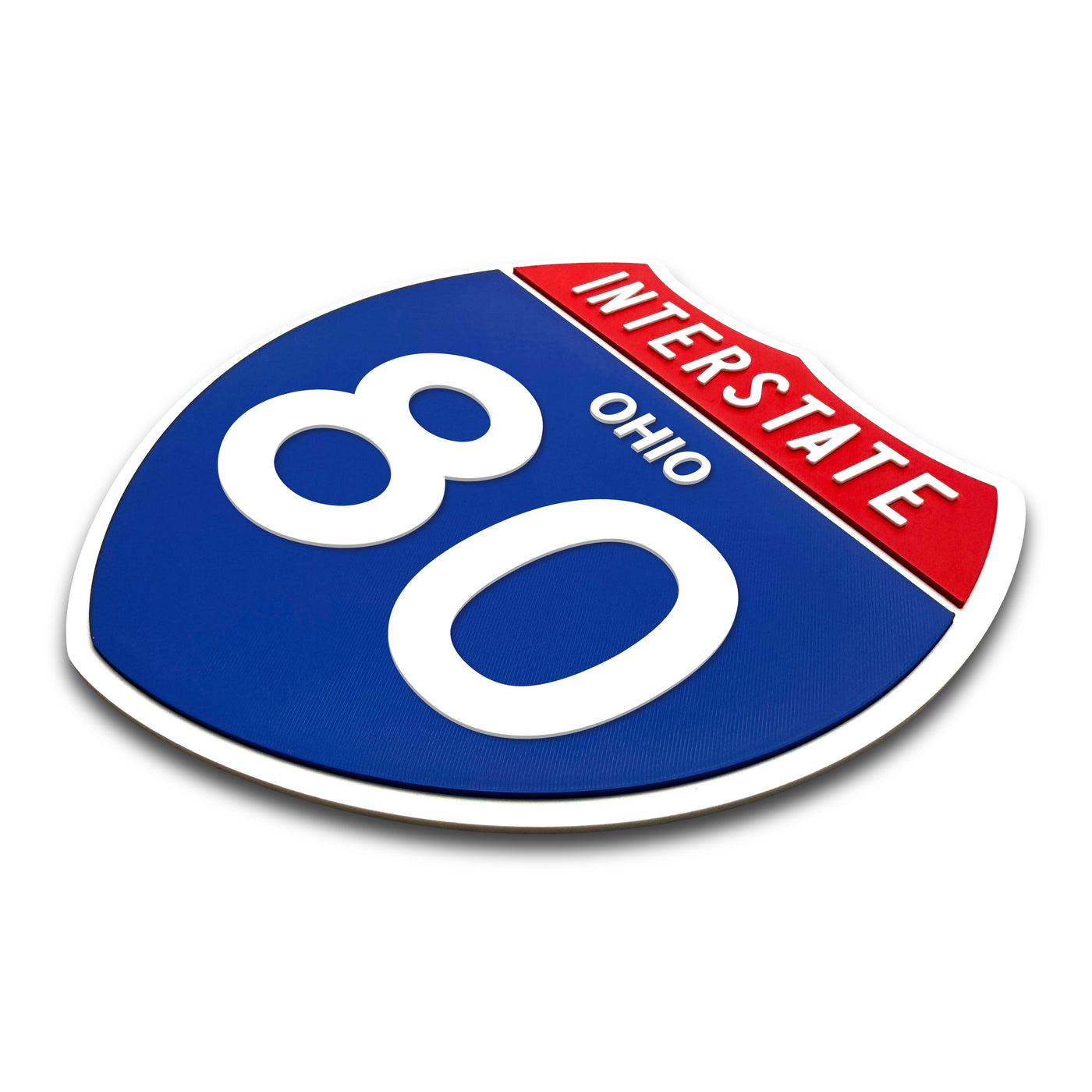Interstate 80Ohio road sign replica three-quarter view