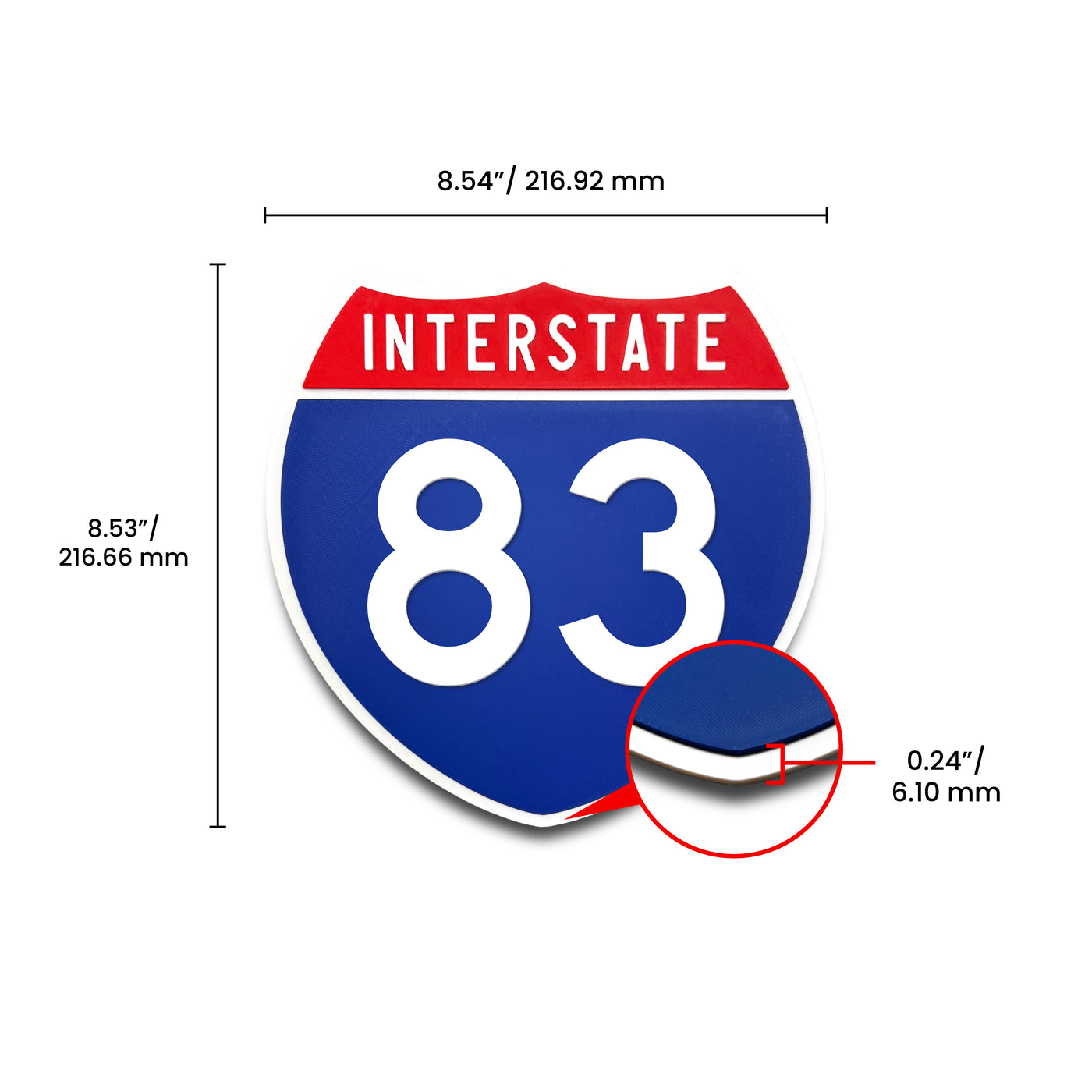 Interstate 83 Number Only road sign replica dimension view