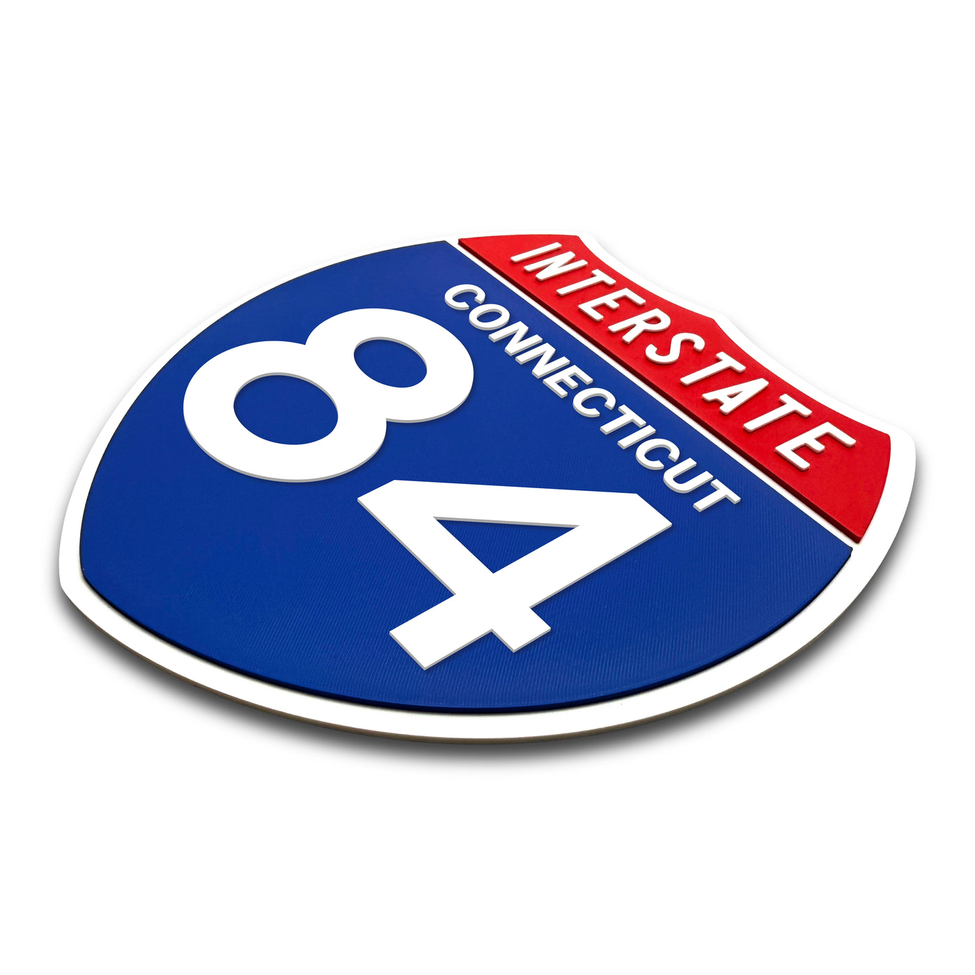 Interstate 84 Connecticut road sign replica three-quarter view
