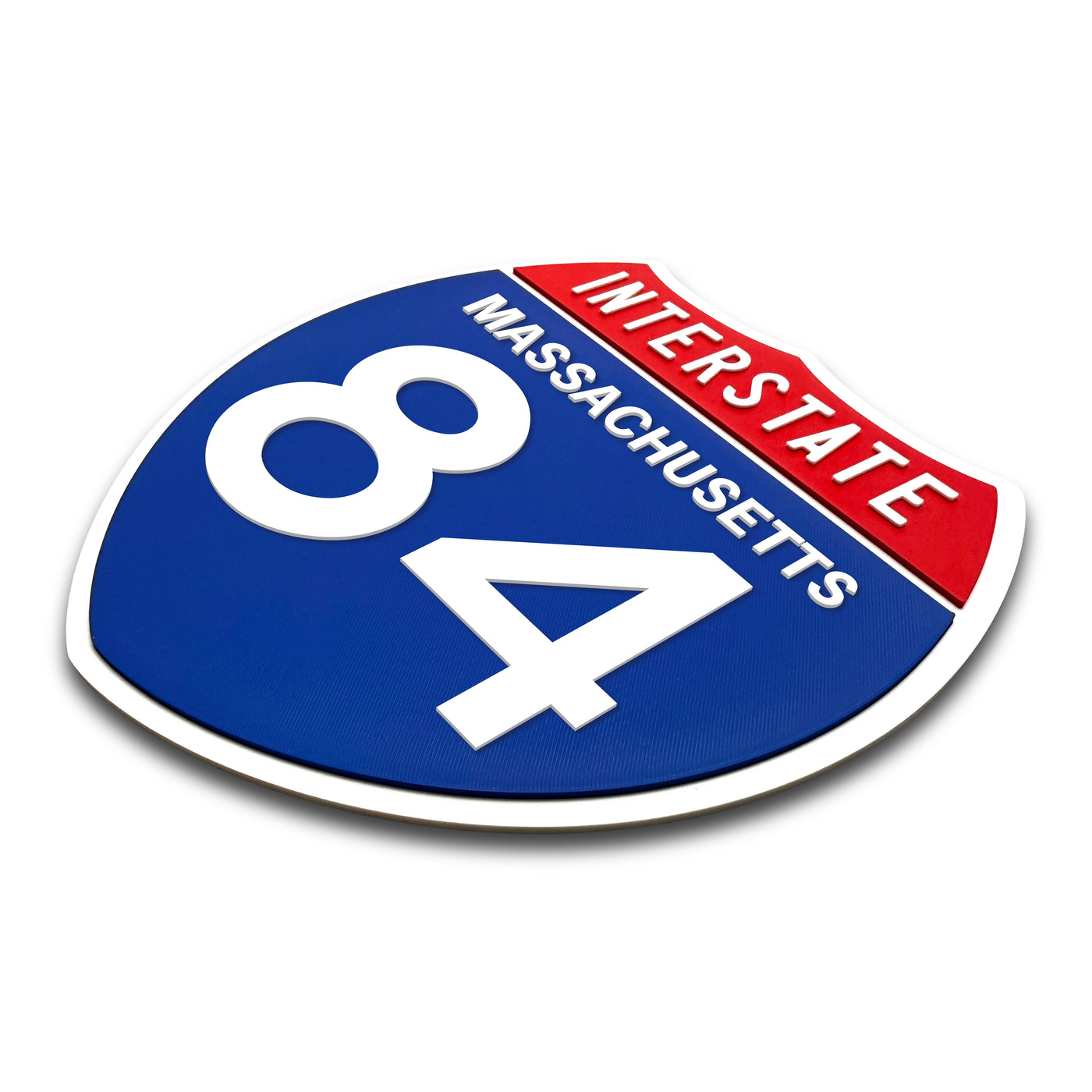 Interstate 84 Massachusetts road sign replica three-quarter view