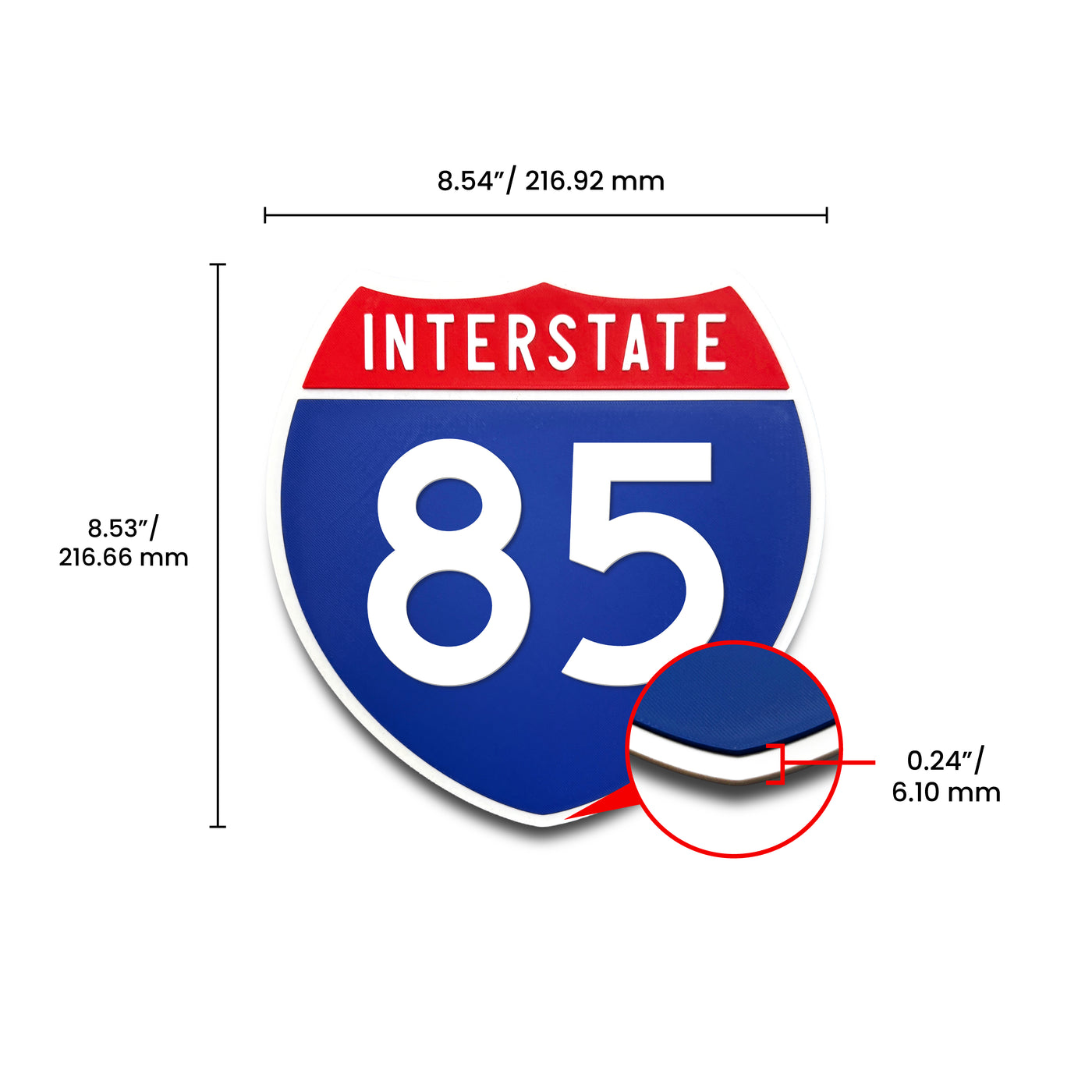 Interstate 85 Number Only road sign replica dimension view