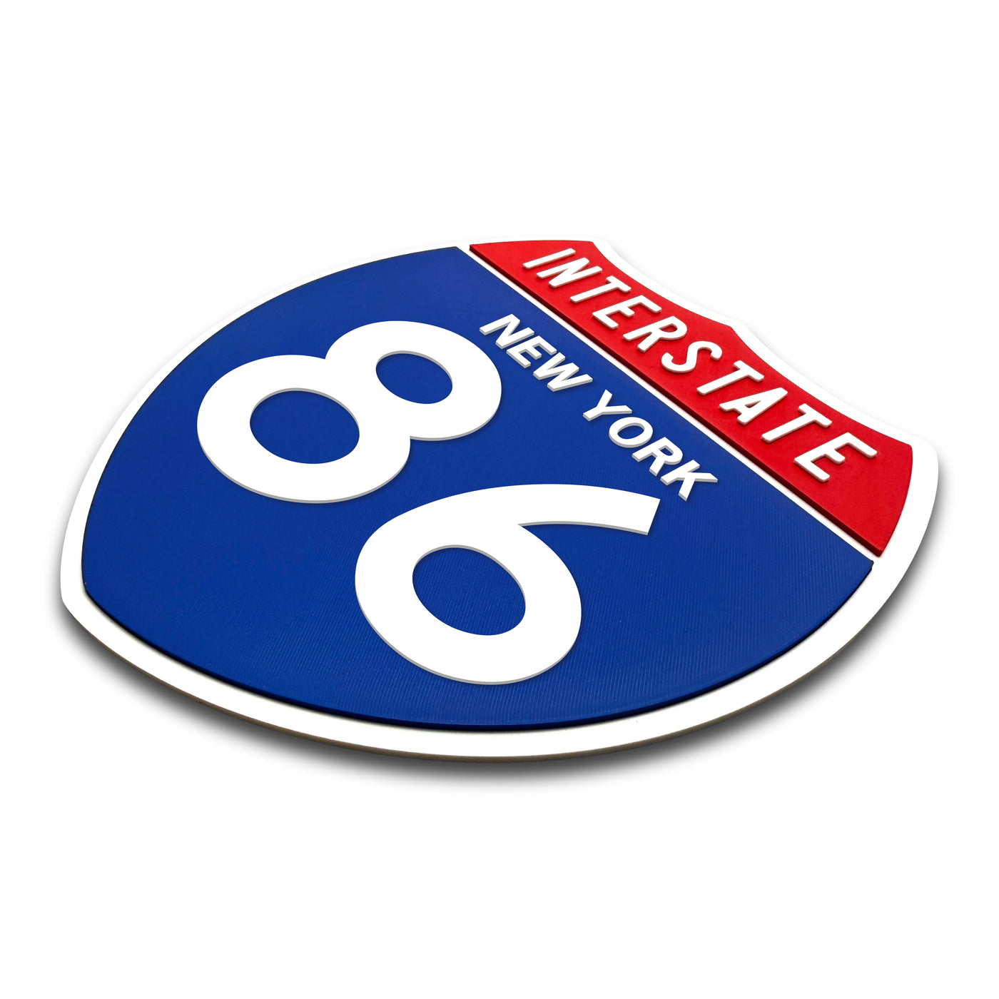 Interstate 86 New York road sign replica three-quarter view