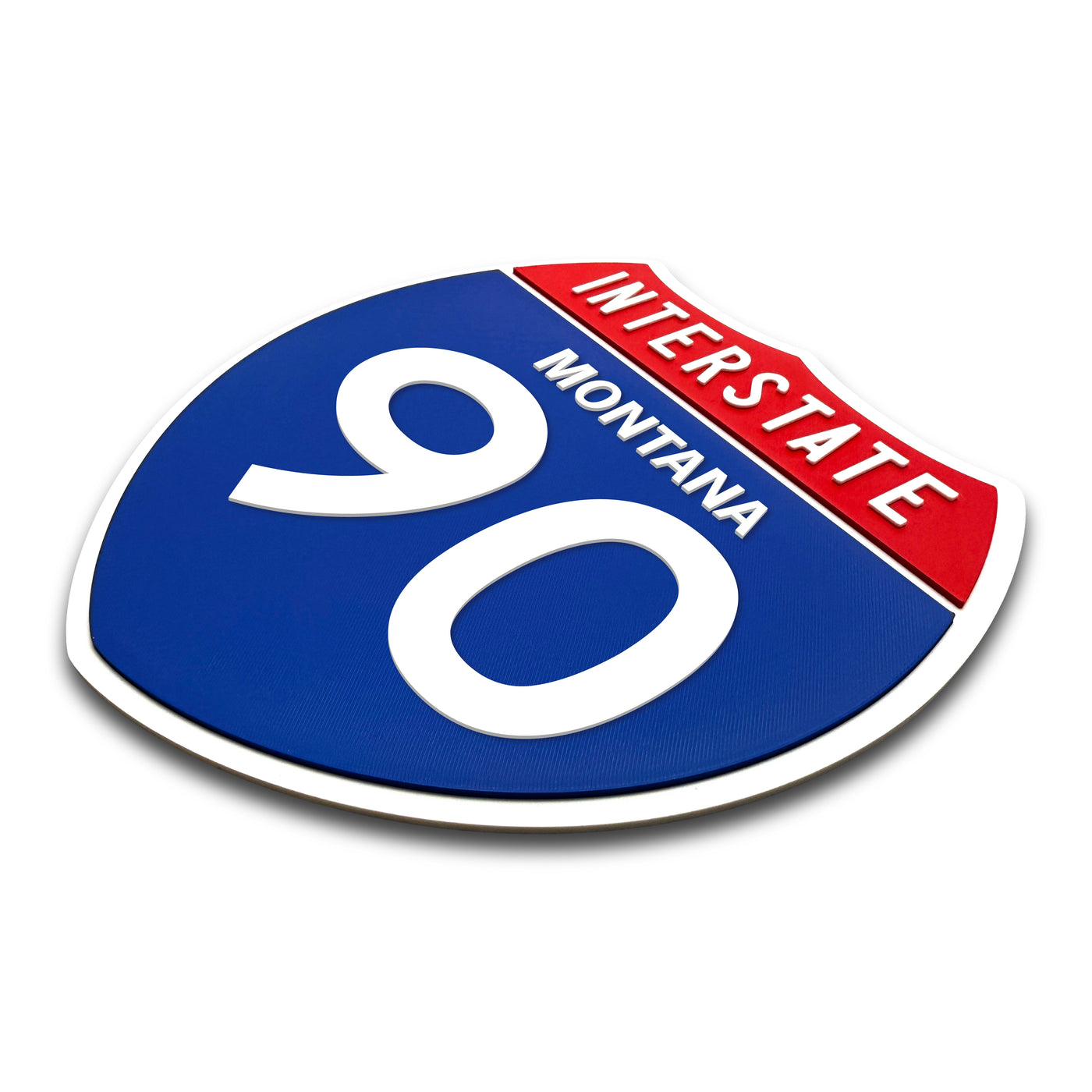 Interstate 90 Montana road sign replica three-quarter view