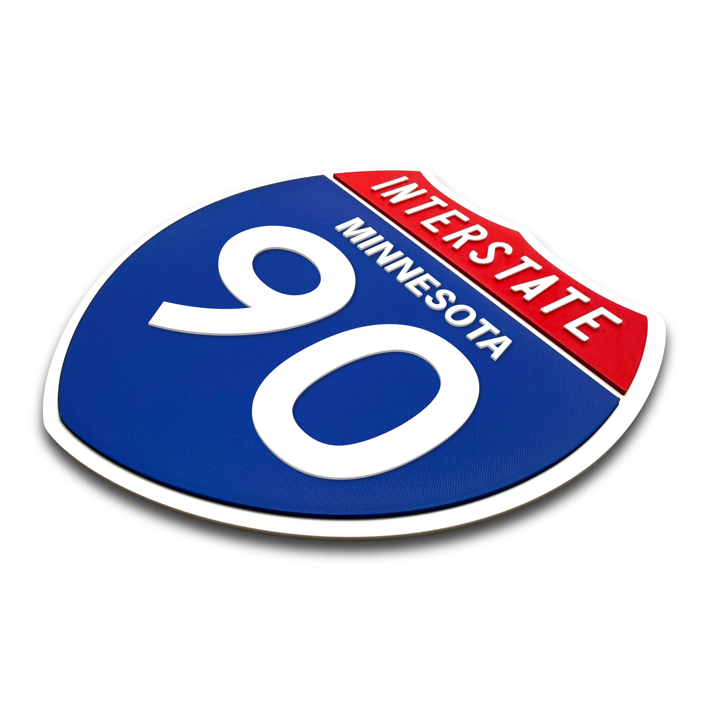 Interstate 90 Minnesota road sign replica three-quarter view