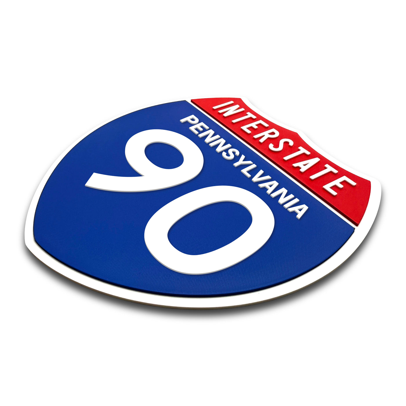 Interstate 90 Pennsylvania road sign replica three-quarter view