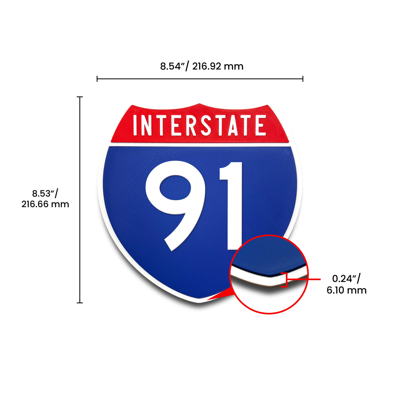Interstate 91 Number Only road sign replica dimension view
