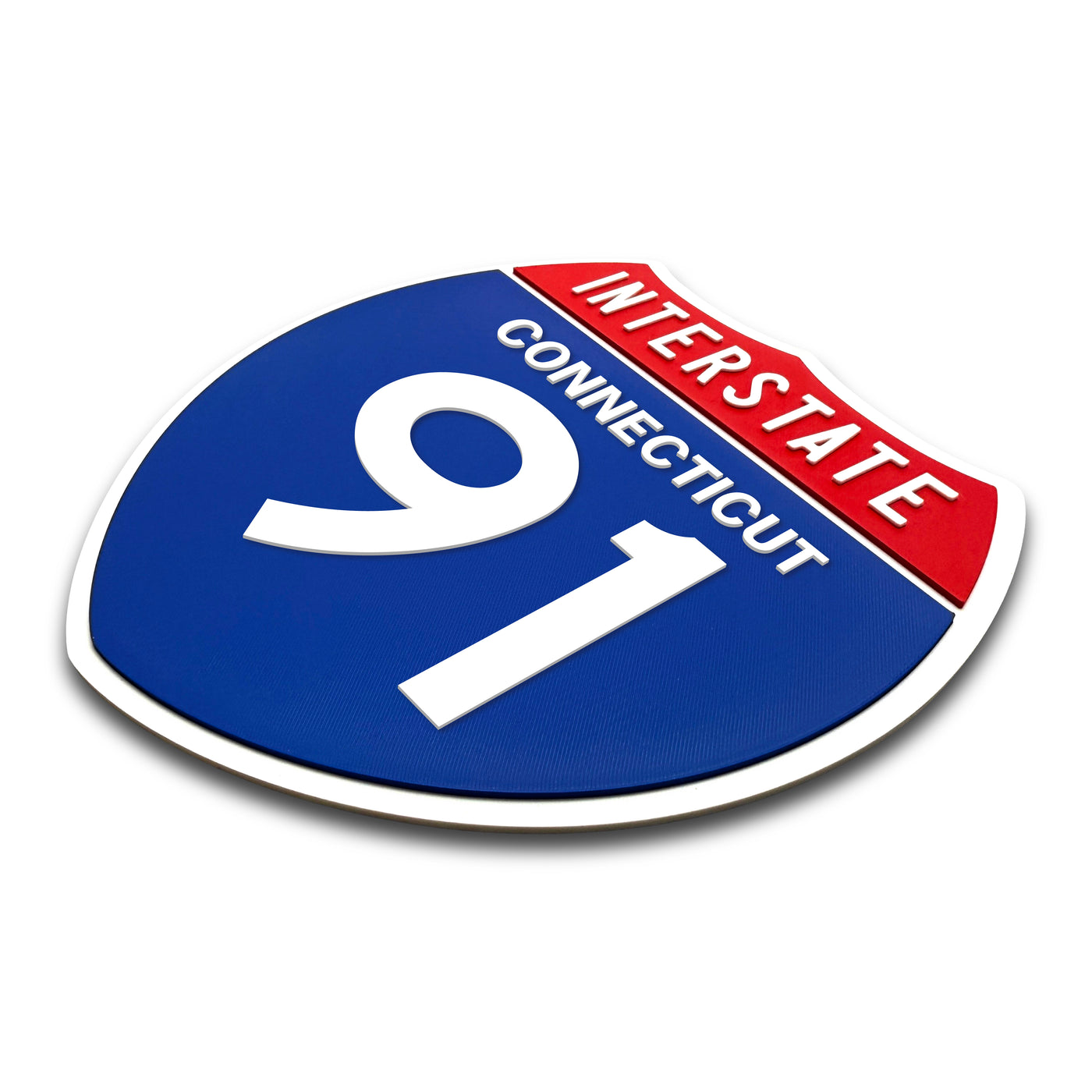 Interstate 91 Connecticut road sign replica three-quarter view