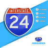 Interstate 24 Road Sign Replica | 8.53 x 8.54 Inches | Blue with White and Red